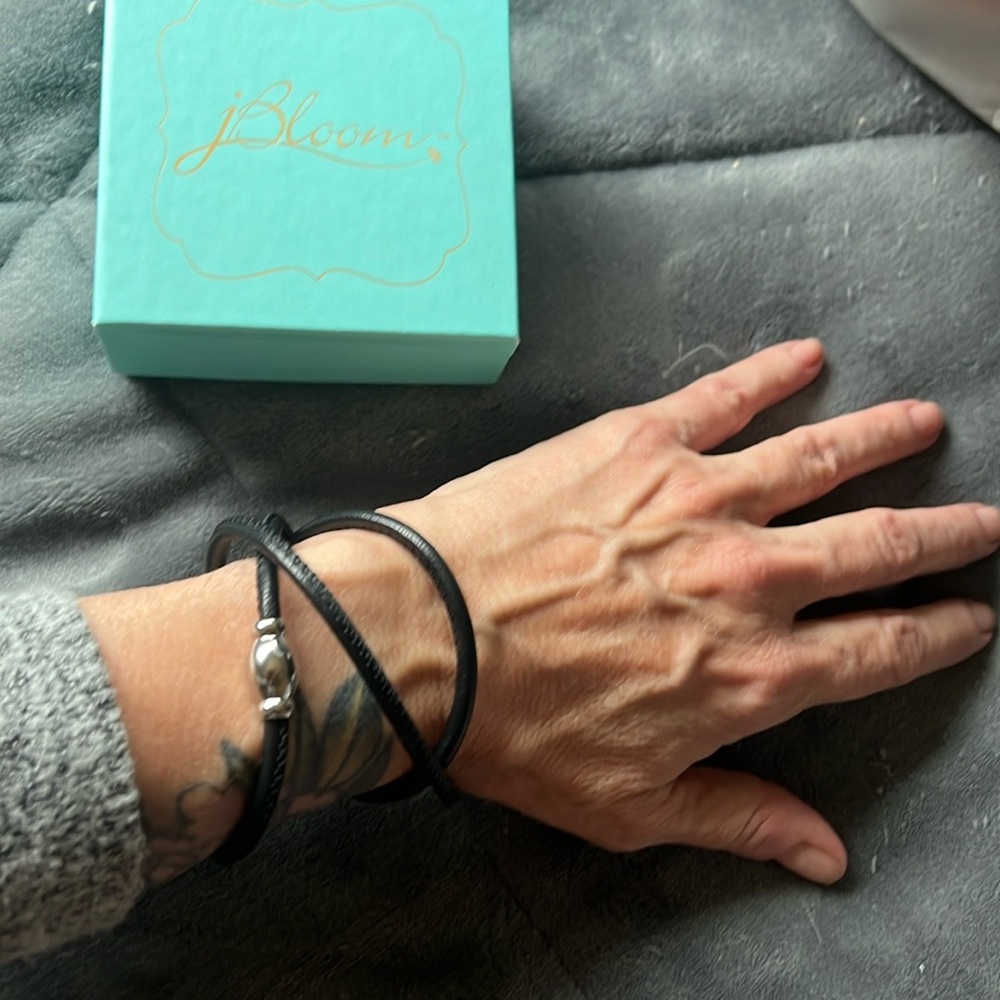 J Bloom Black Leather Wrap Bracelet
